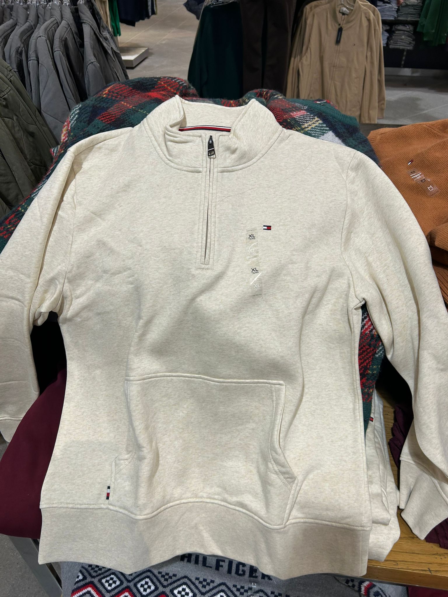 Tommy Hilfiger MENS' Fleece Quarter-Zip Sweatshirt Beige Heather