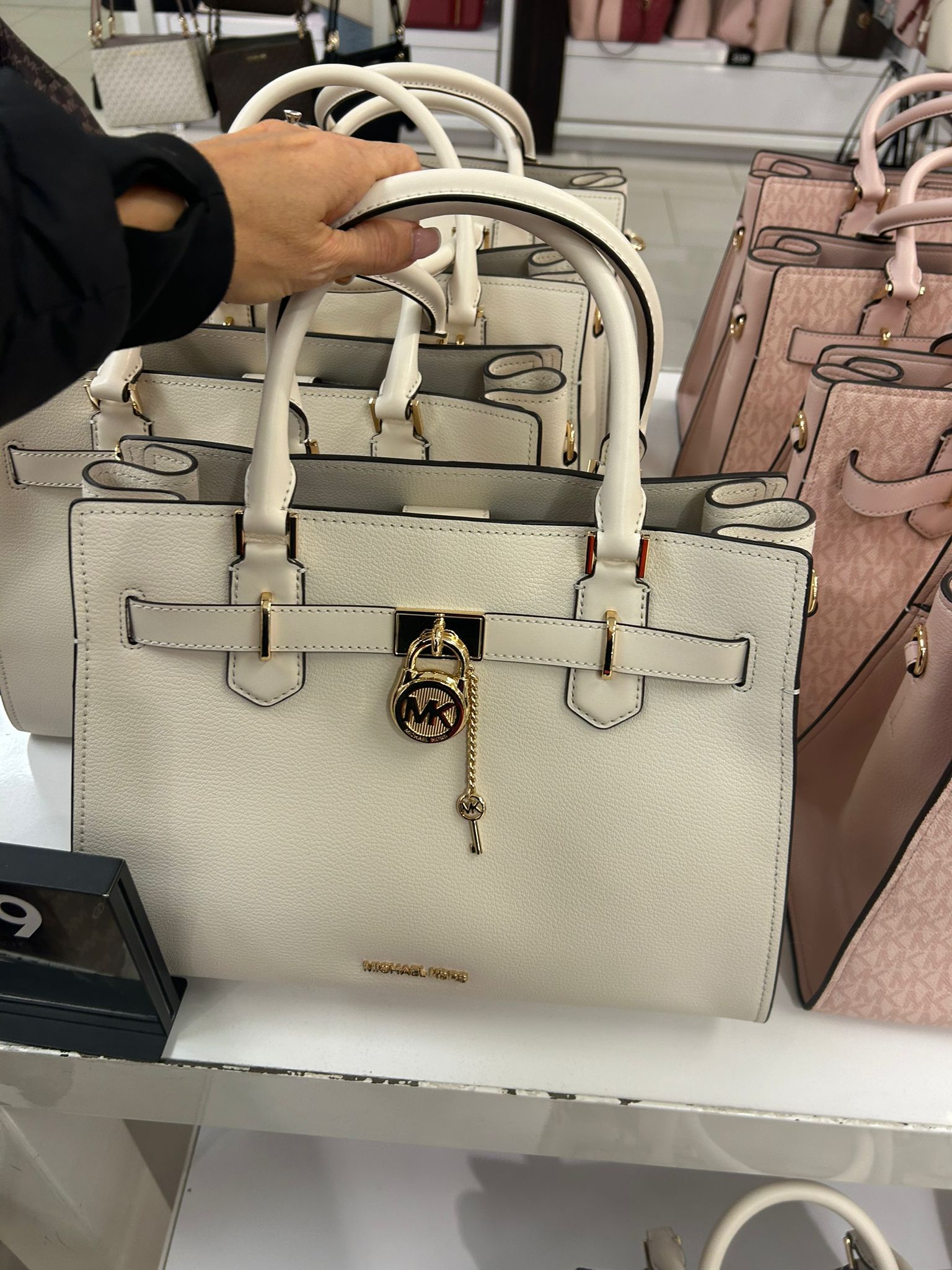 Women's Michael Kors Hamilton Medium Leather Satchel LT CREAM