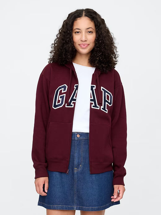 Womens' Relaxed Gap Logo Zip Hoodie Deep Ruby Red