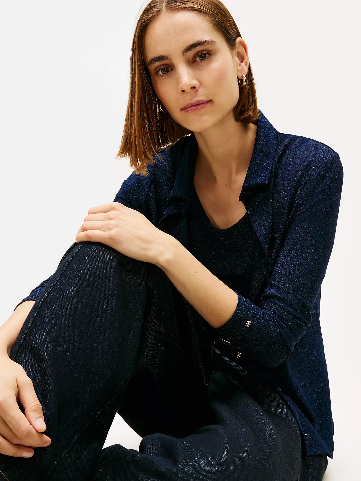 Womens' Tommy Shimmer Jersey Knit Top Carbon Navy