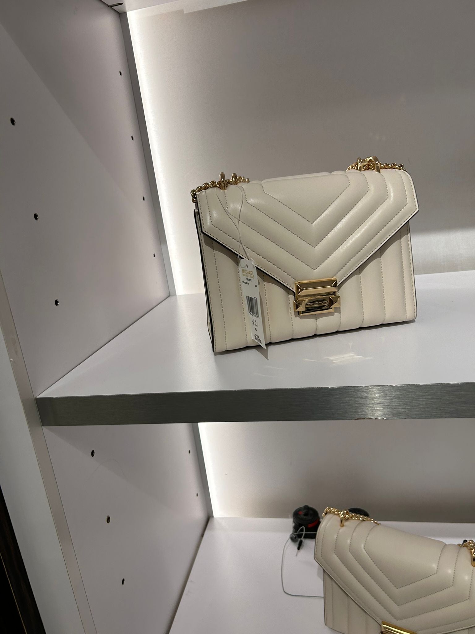 Womens' Michael Kors Whitney Medium Quilted Shoulder Bag LT CREAM