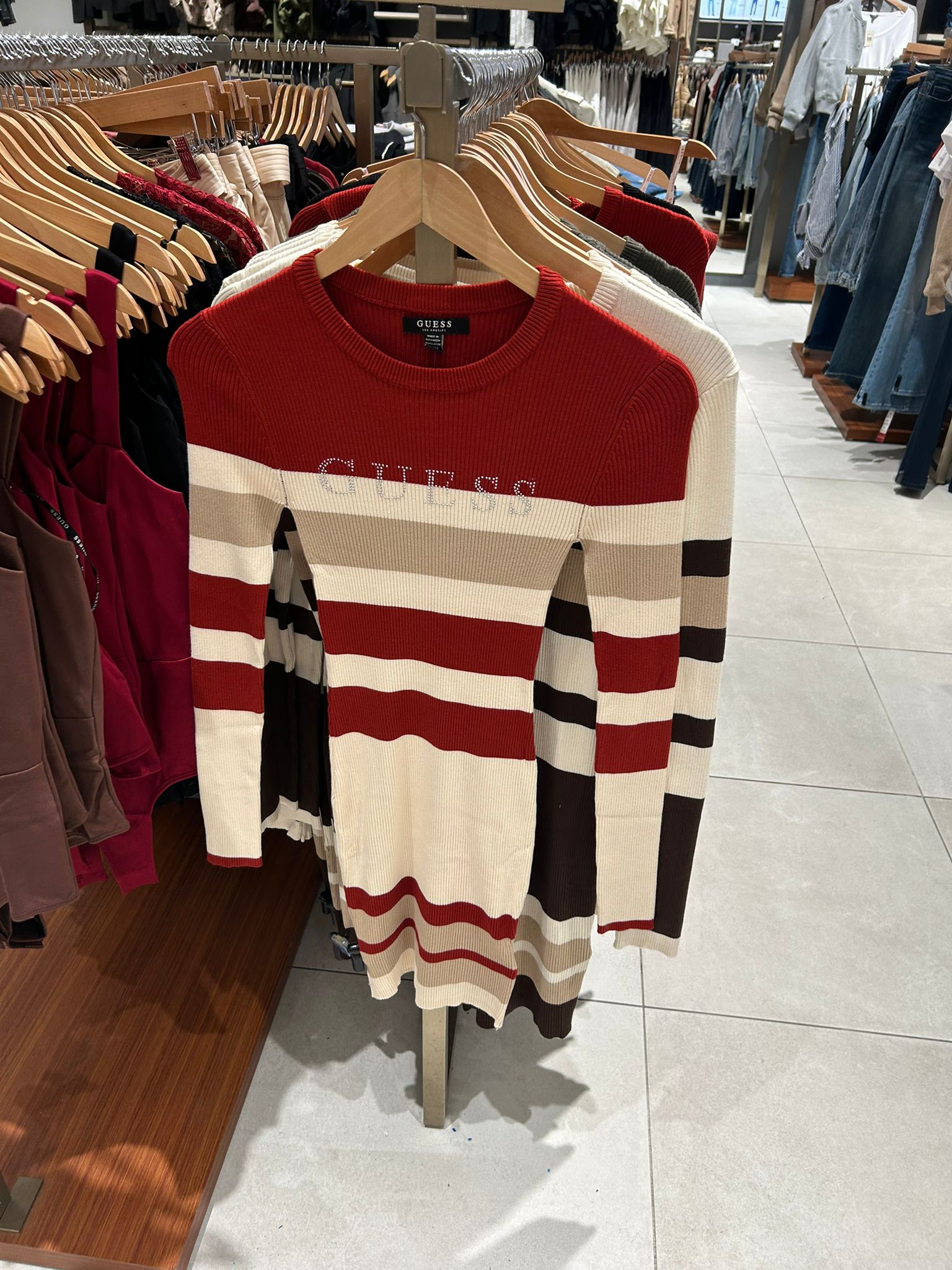 Guess WOMENS' Amiri Striped Sweater Dress red