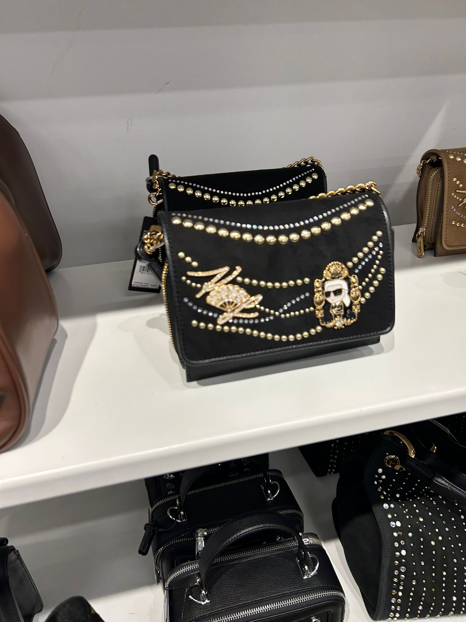 Karl Lagerfeld Paris Womens' LOURDES SUEDE FLAP CROSSBODY Black