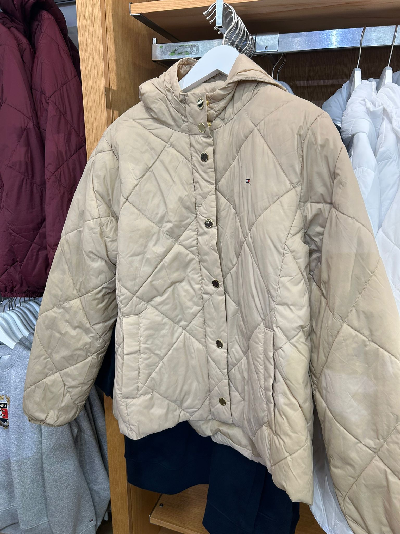 TOMMY WOMENS' Lightweight Hooded Padded Quilted Jacket Beige