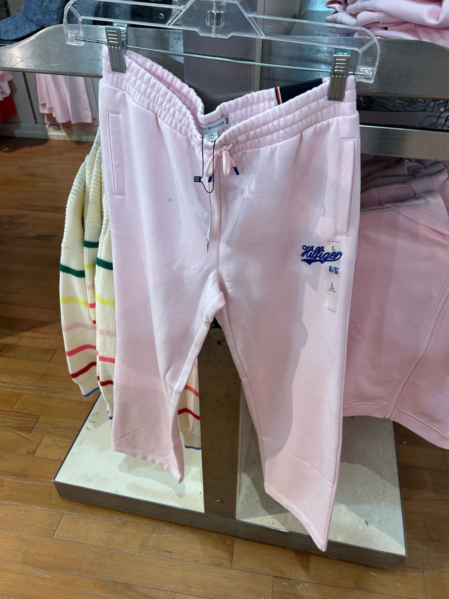 Tommy Hilfiger Girls' Script Logo Wide-Leg Sweatpant- Light Pink