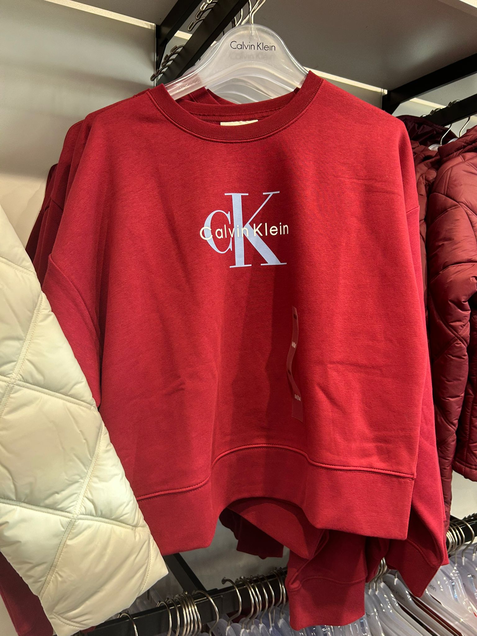 Calvin Klein Womens' Monogram Logo Fleece Relaxed Sweatshirt Magenta Jewel