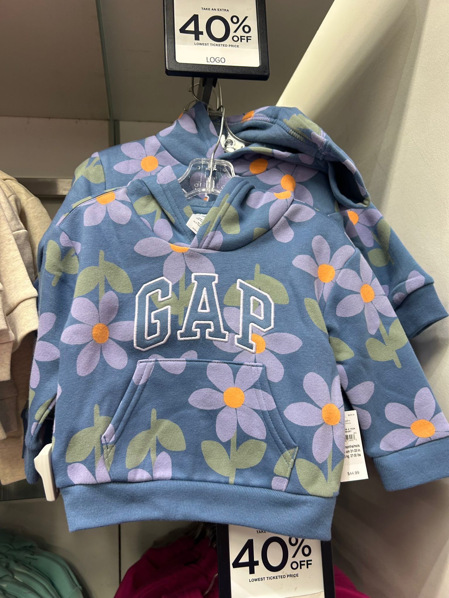 Gap BabyGirl × Disney Relaxed Logo Hoodie Cornflower Blue Flowers