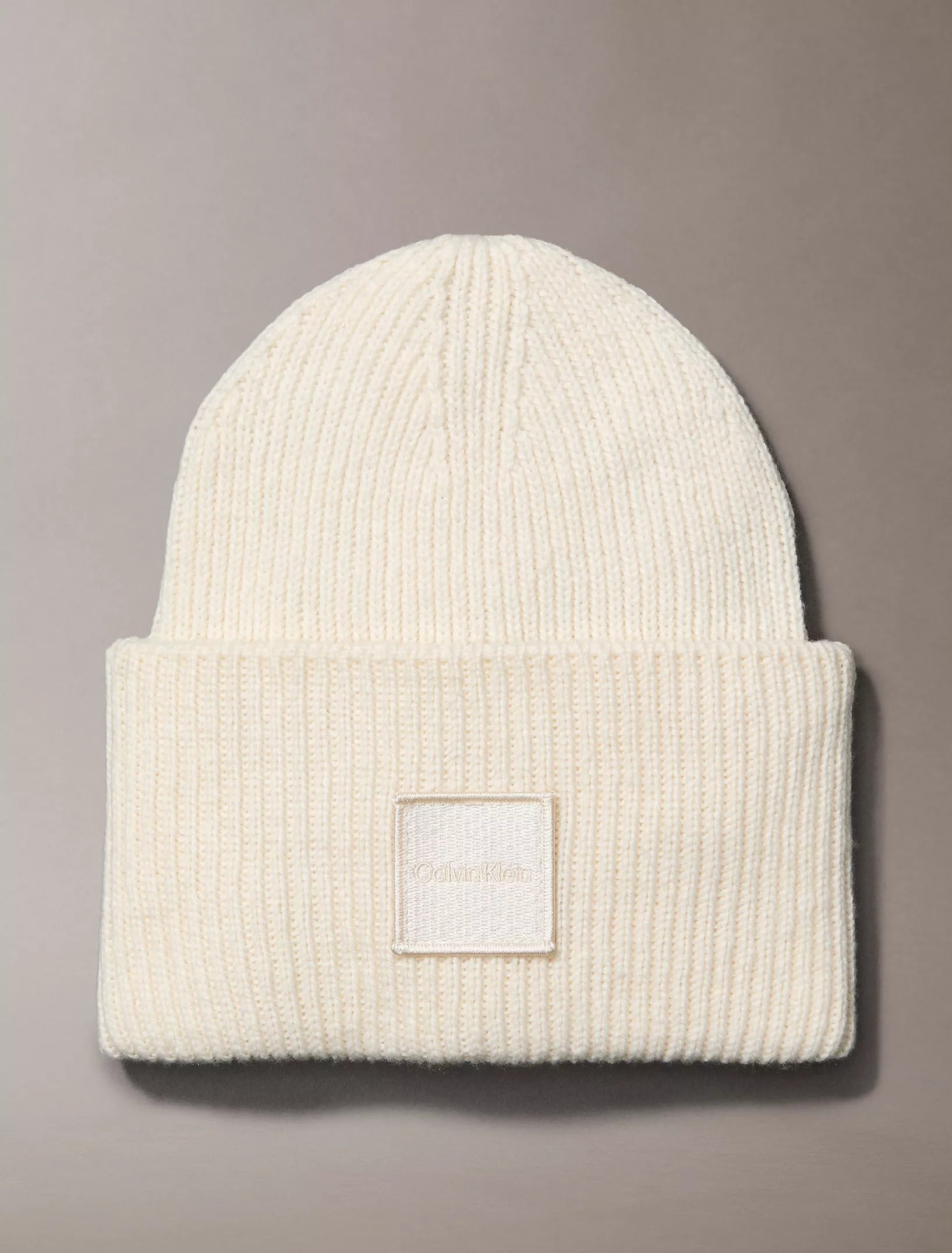 Womens' CK Ribbed Monogram Logo Badge Beanie