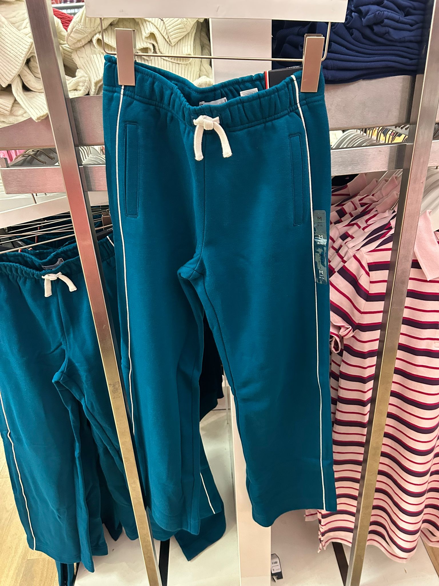 TOMMY Girls Piped Trim Wide Leg Sweatpants Midnight Turquoise