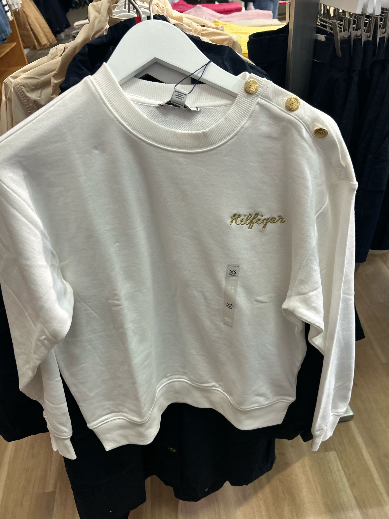 TOMMY HILFIGER Gold Button Stripe Sweatshirt WHITE