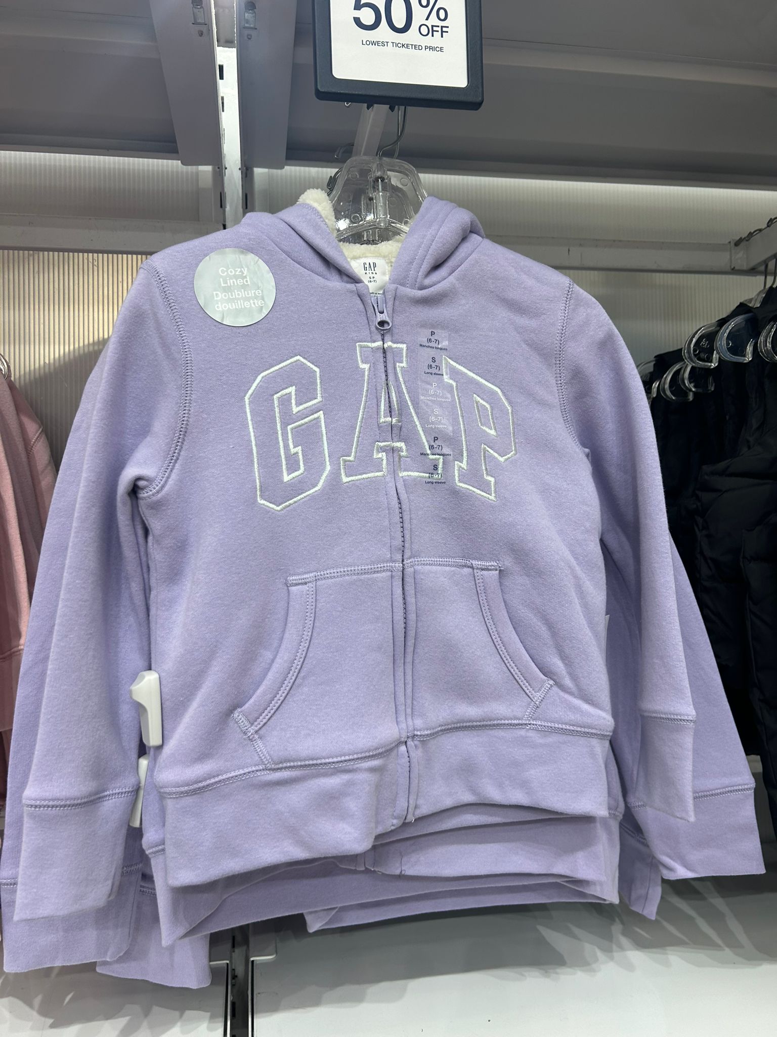 Girls Gap Purple Logo Sherpa-Lined Zip Up Hoodie