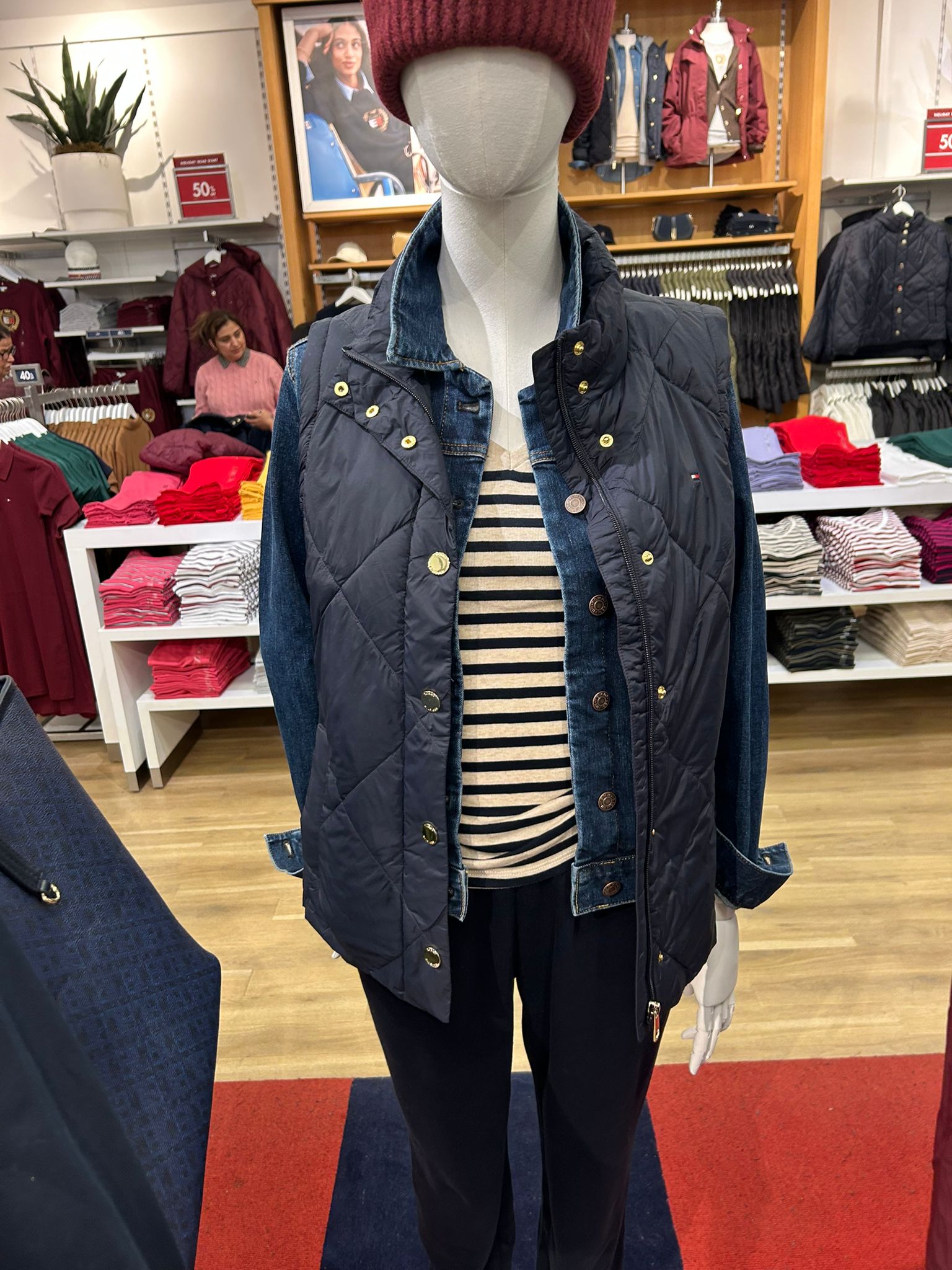 TOMMY WOMENS' Padded Quilted Vest Navy Blue