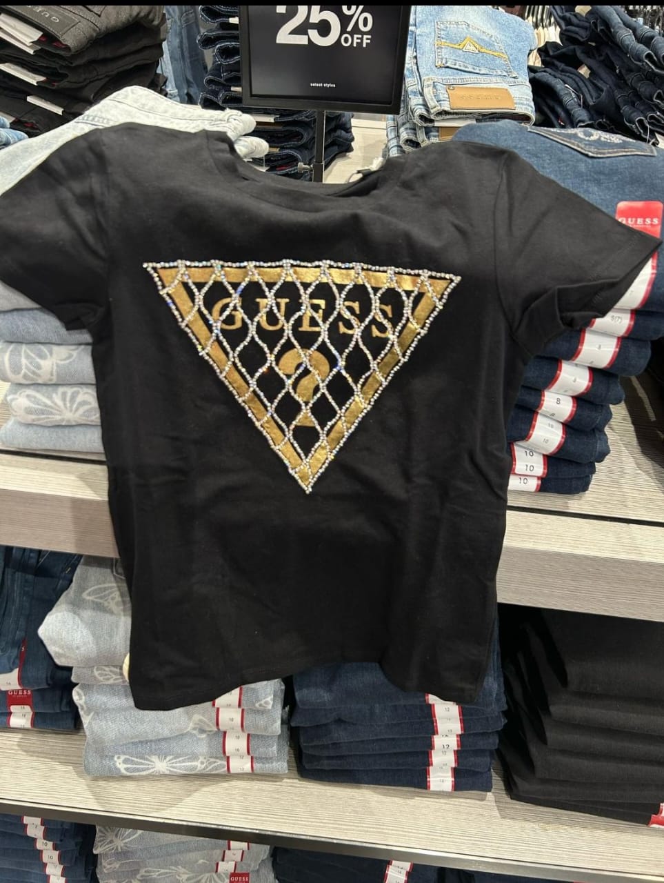 Guess Girls Rhinestone Chain Mesh Logo Tee (7-14)/Black