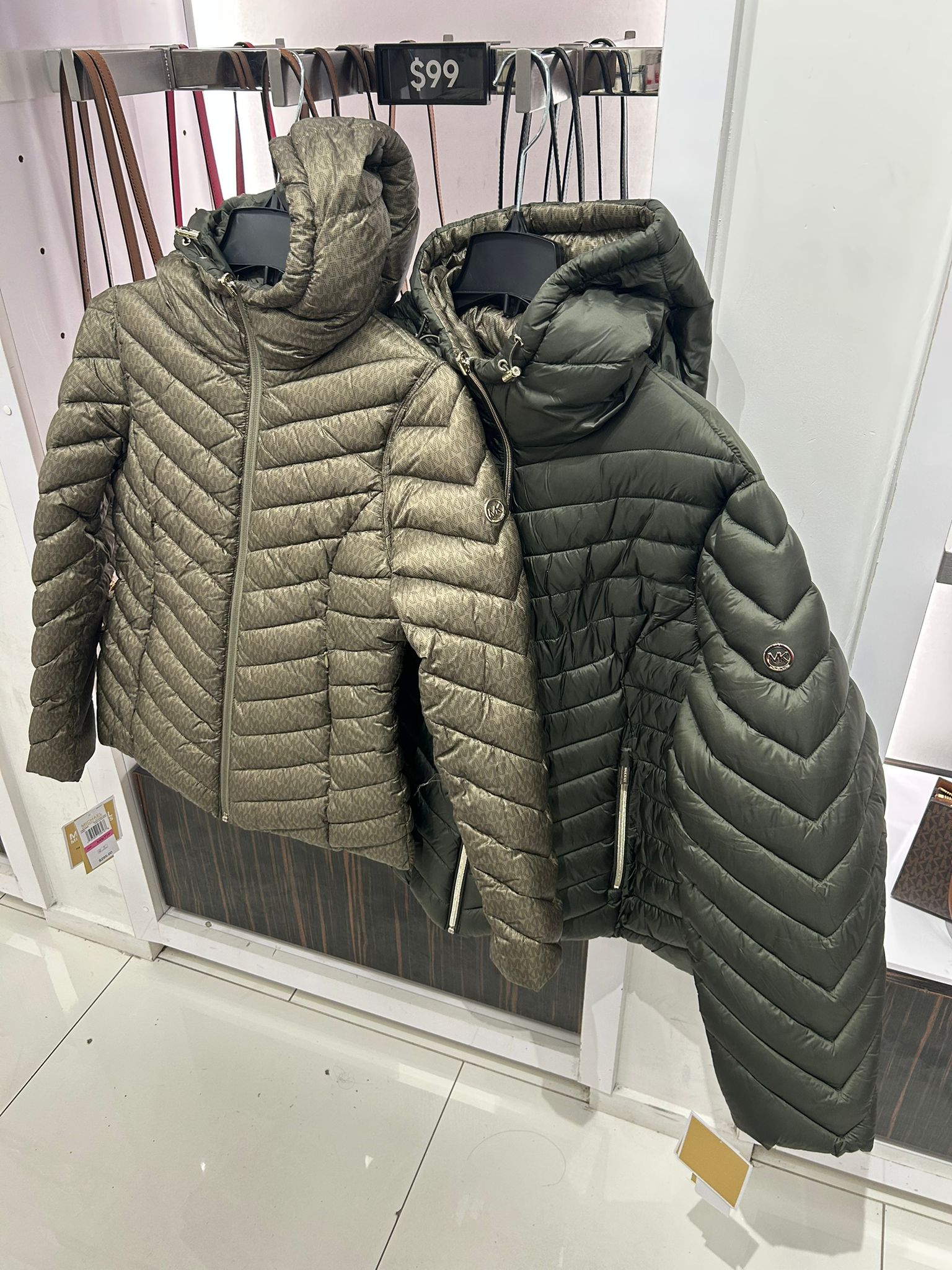 Michael Kors WOMENS' Chevron Logo Print Quilted Nylon Reversible Jacket