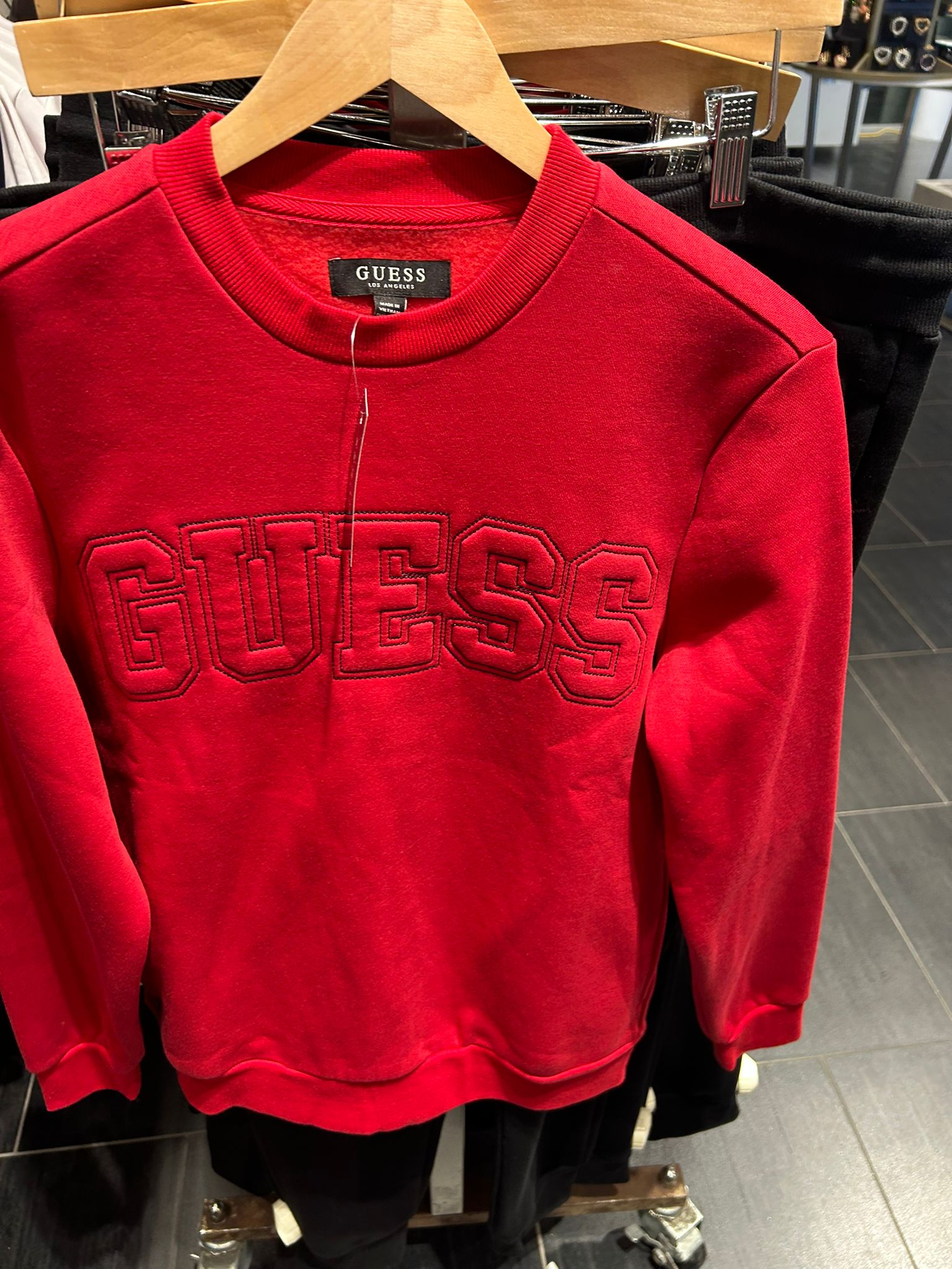 GUESS Mens' Saul Logo Crewneck Pullover Red