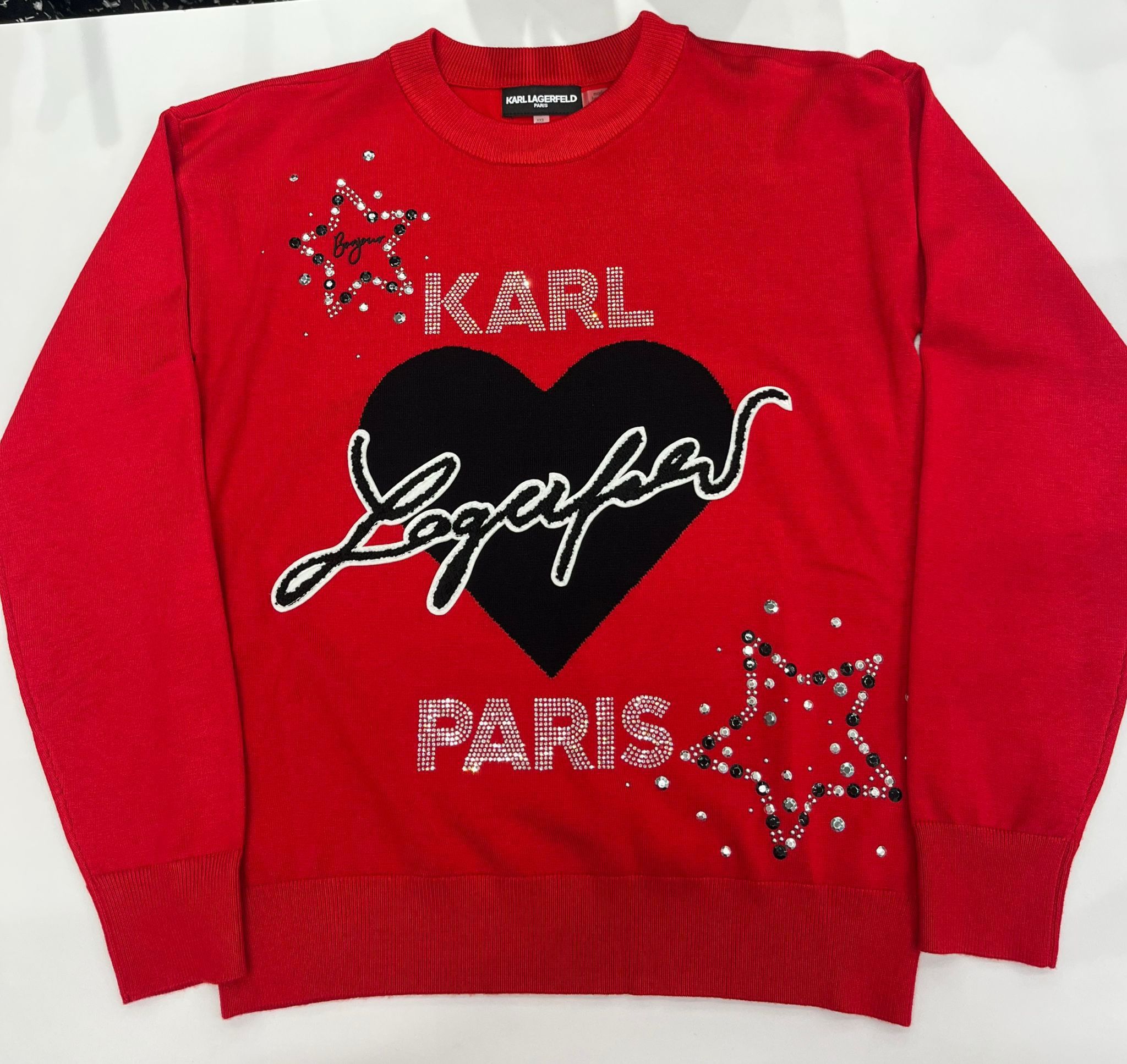 Karl Lagerfeld Paris Women's WHIMSY KARL HEART EMBELLISHED SWEATER Red