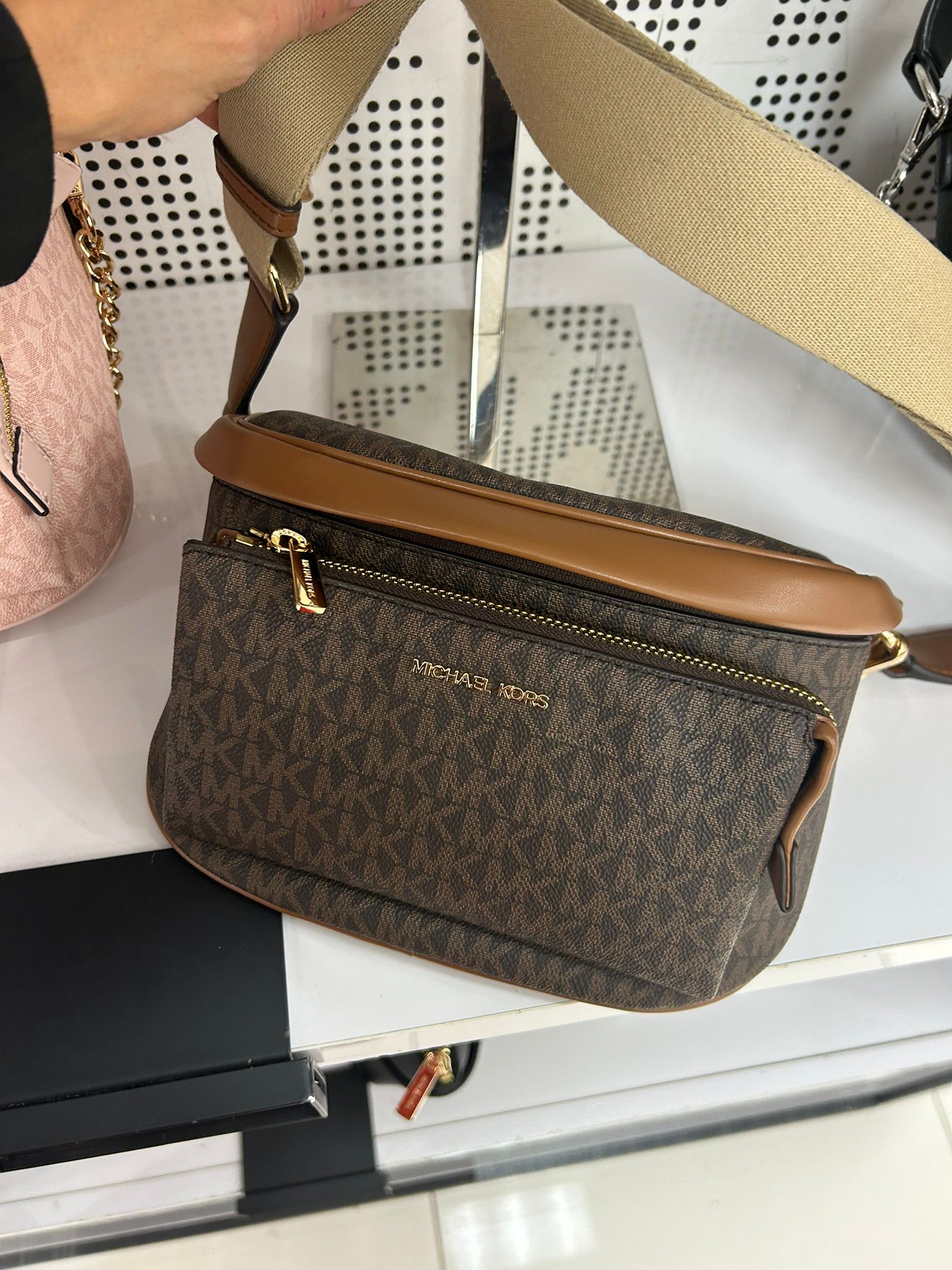 Women's Michael Kors Slater Medium Signature Logo Sling Pack BROWN