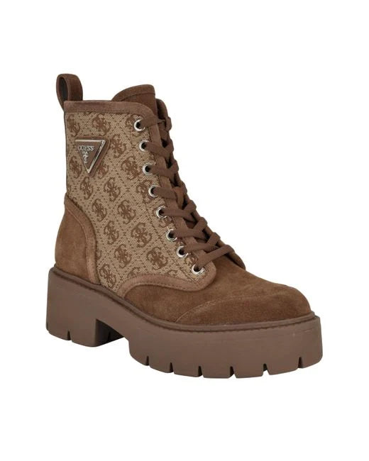 Guess Women's Shun Triple Triangle Lace-Up Lug Sole Combat Boots