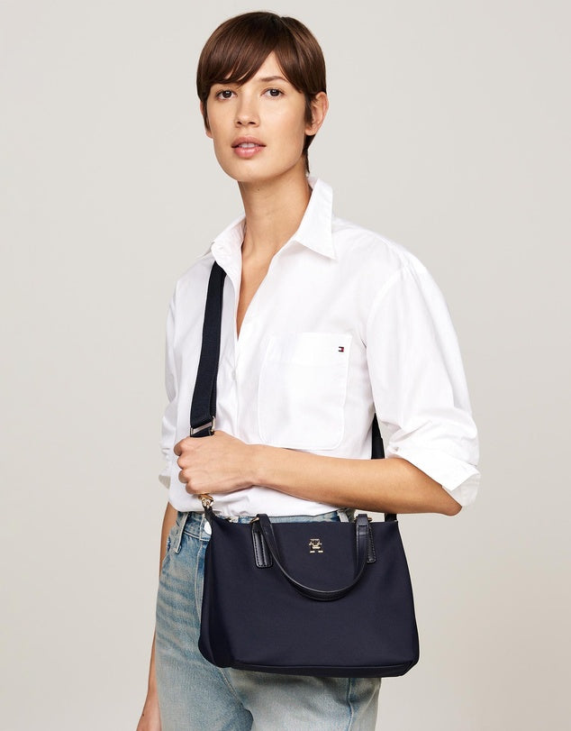 Tommy WOMENS' Signature Stripe Zip Small Tote Space Blue