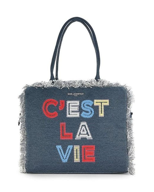 WOMENS' Karl Lagerfeld Paris Margot Faux Pearl Denim Tote