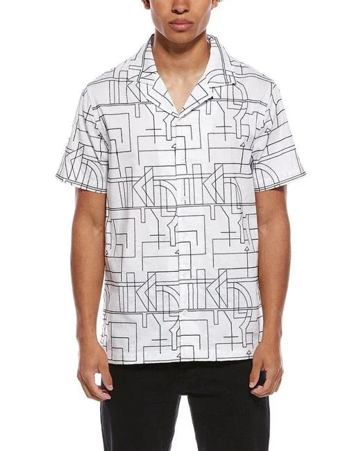 Karl Lagerfeld Men's Camp Collar Shirt-White