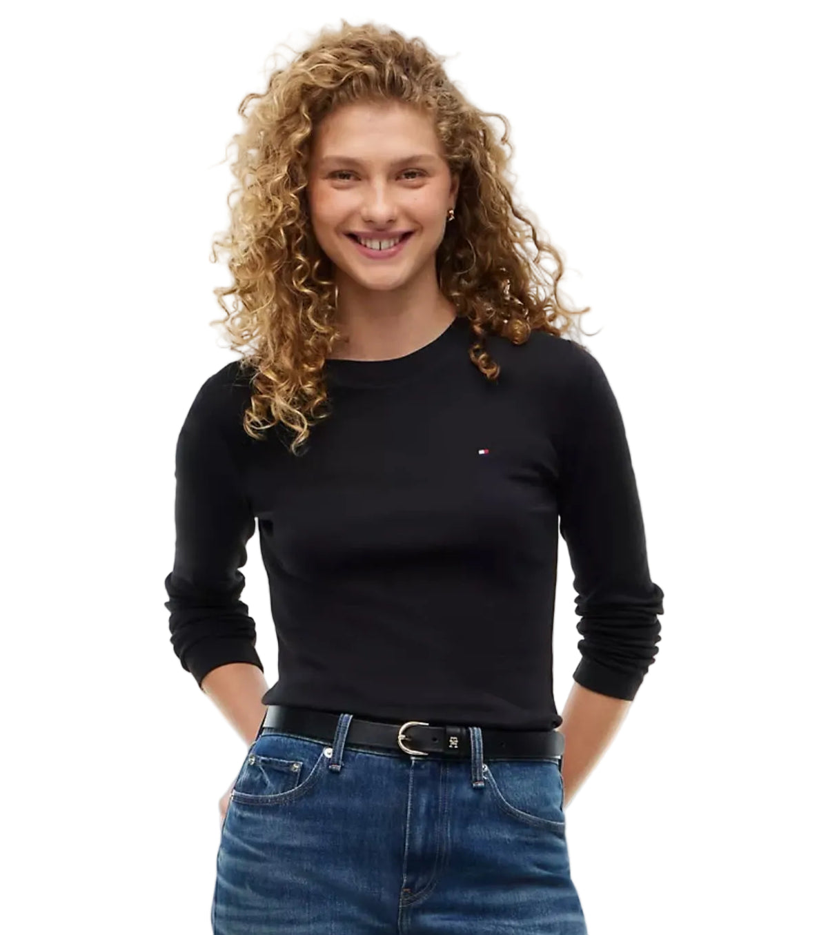 Tommy Long-Sleeve Crewneck Favorite Women T-Shirt - Black