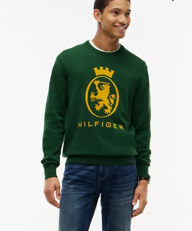 Crest Logo Crewneck Men Sweater- Deep Evergreen
