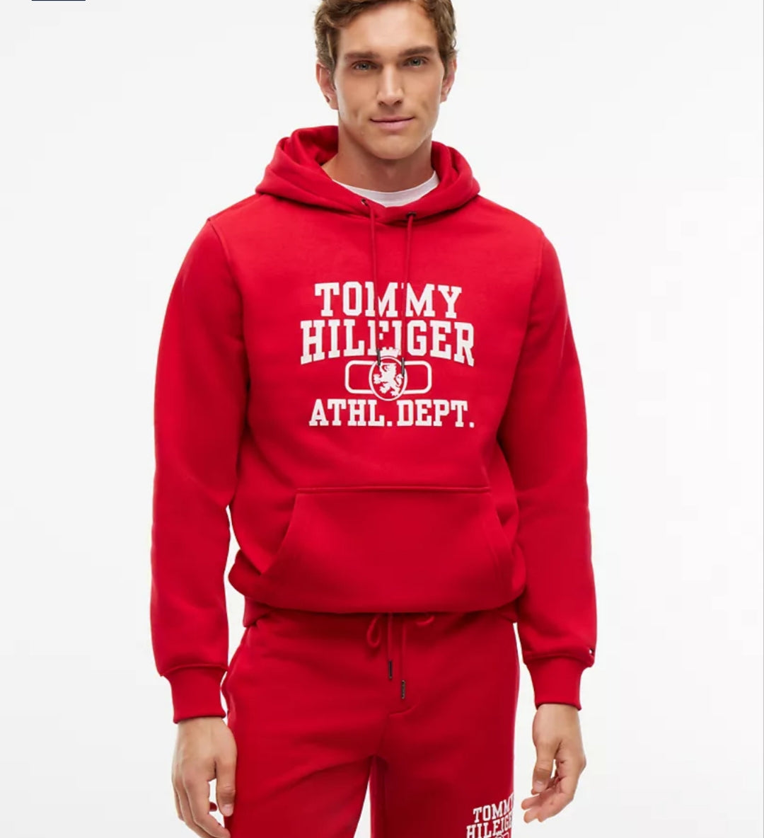 Tommy Athletic Department Logo Men Hoodie- Medium Red
