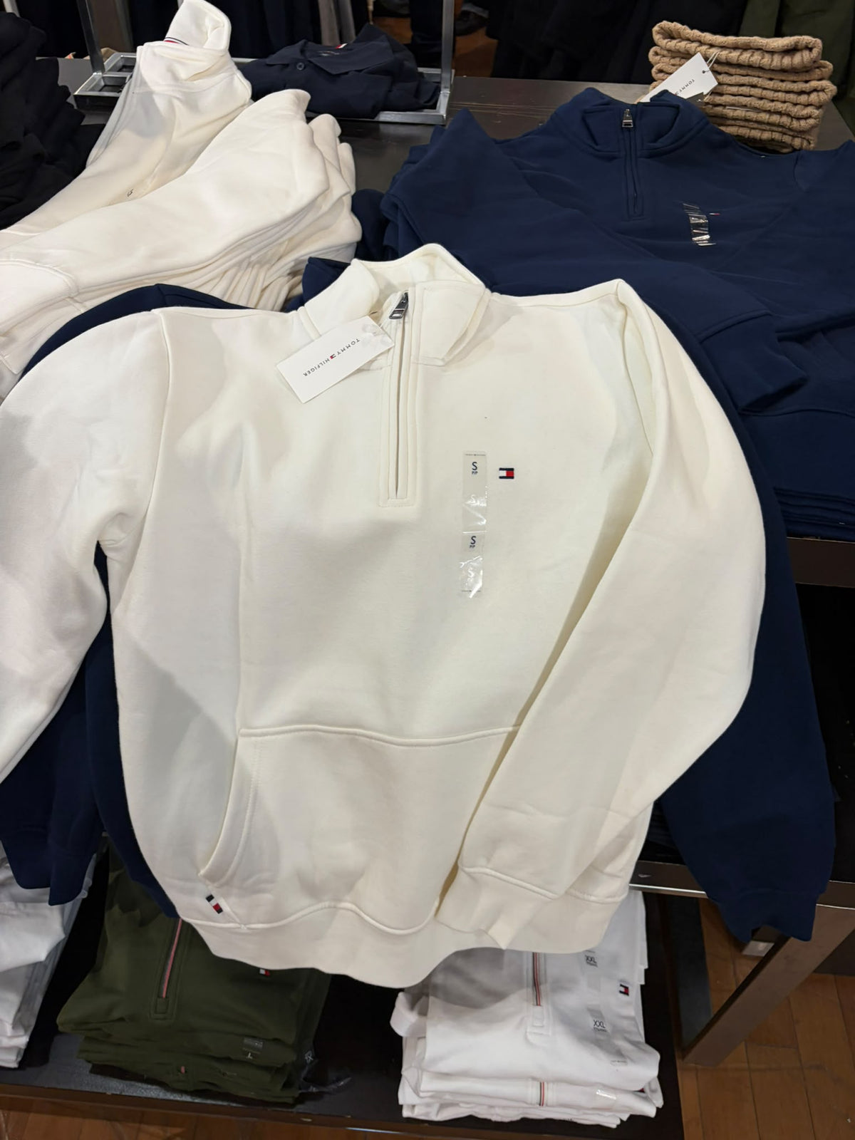 Tommy Global Stripe Terry Quarter-Zip Men Sweatshirt - ivory petal