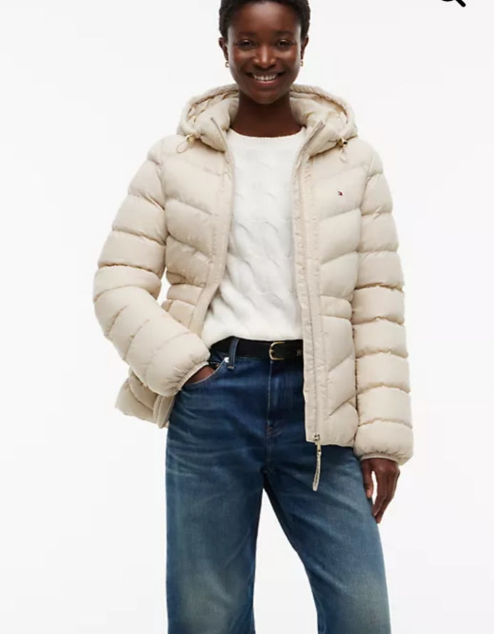 Lightweight Quilted Hooded Women Jacket - Classic Beige