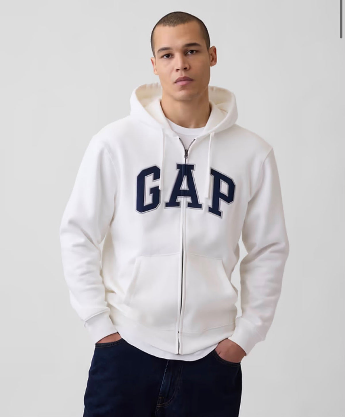 Gap Adult VintageSoft Arch Logo Zip Men Hoodie -Off White