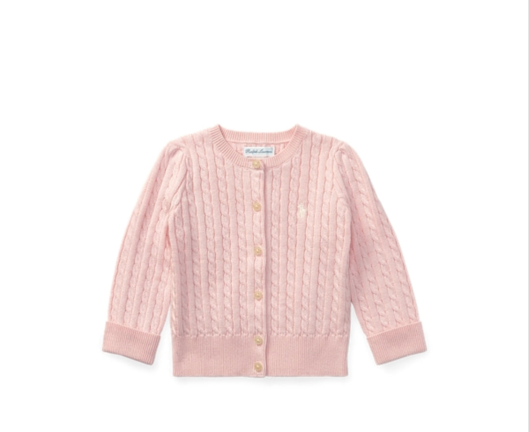 Ralph Lauren Mini-Cable Cotton Girl Cardigan- Pink