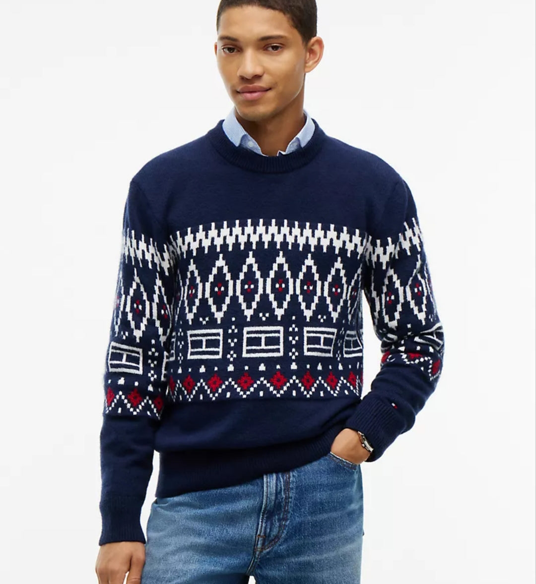 Tommy Relaxed Fair Isle Crewneck Men Sweater - Carbon Navy