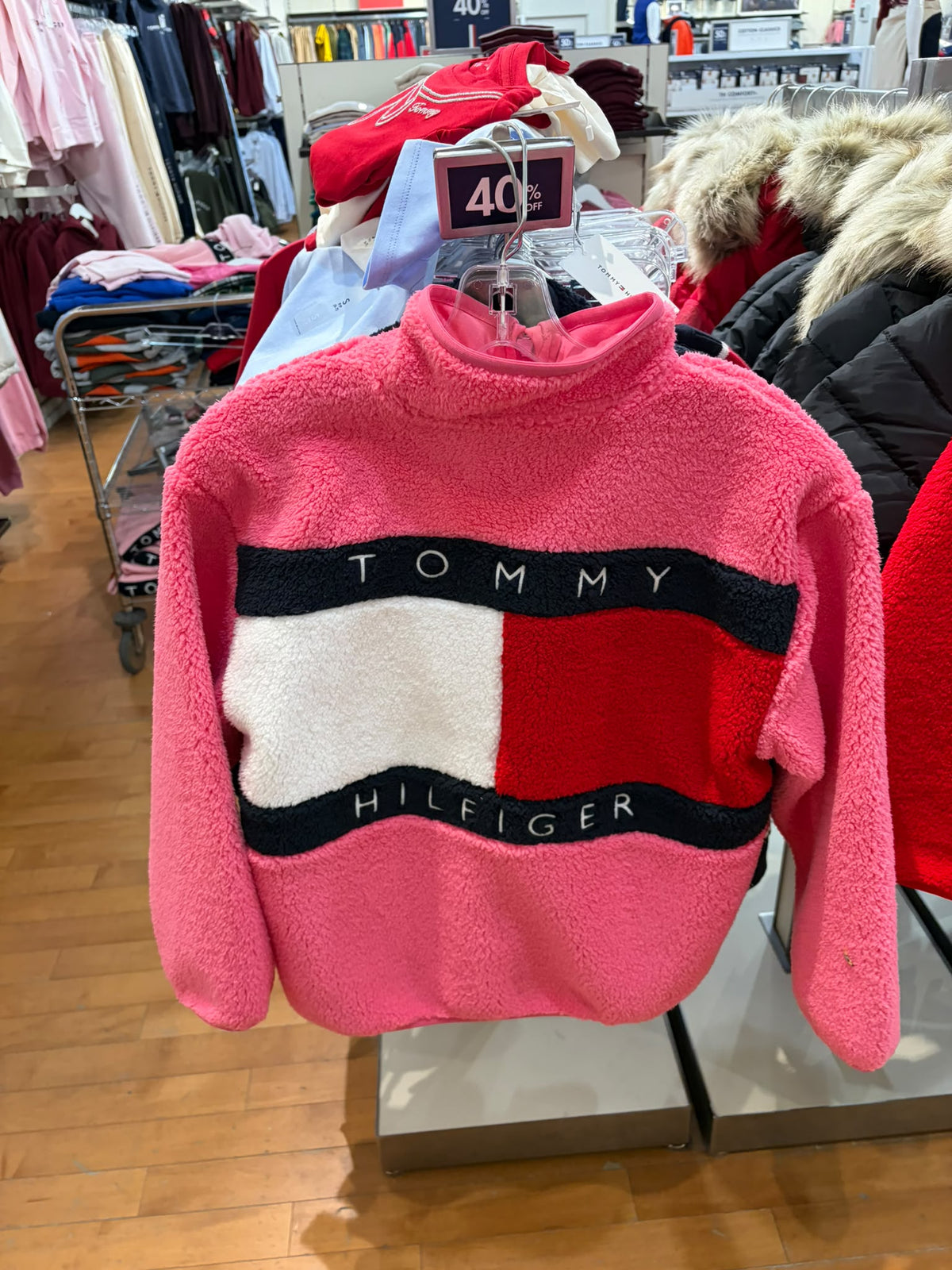 Tommy Back Flag Relaxed Zip-Thru Fleece Boys and Girls Sweatshirt - Exotic Pink