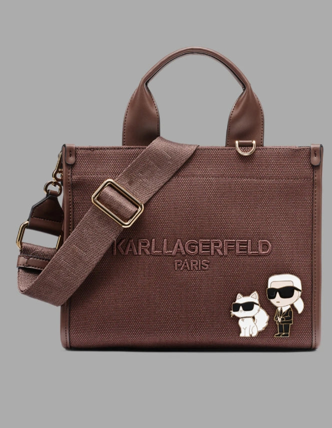 Karl KRISTINA CANVAS KARL AND CHOUPETTE LOGO Women CROSSBODY-Chocolate