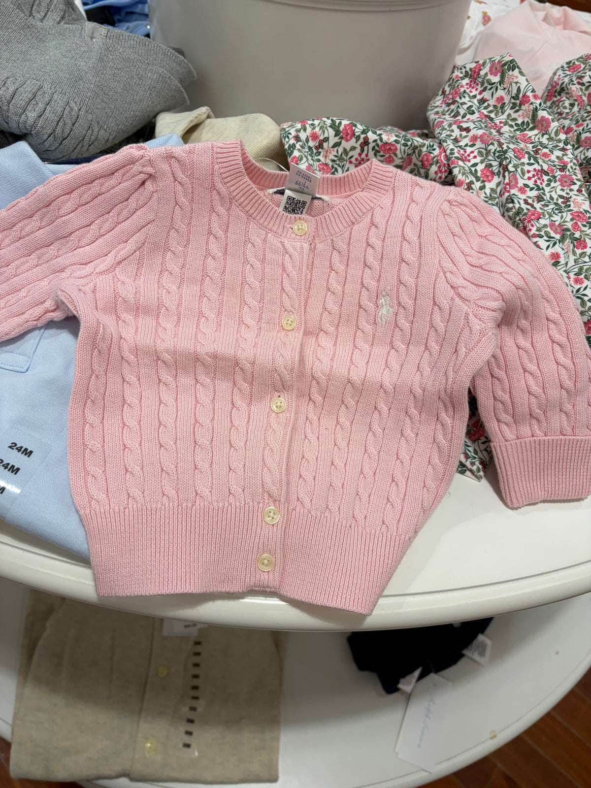 Ralph Lauren Mini-Cable Cotton Girl Cardigan- Pink