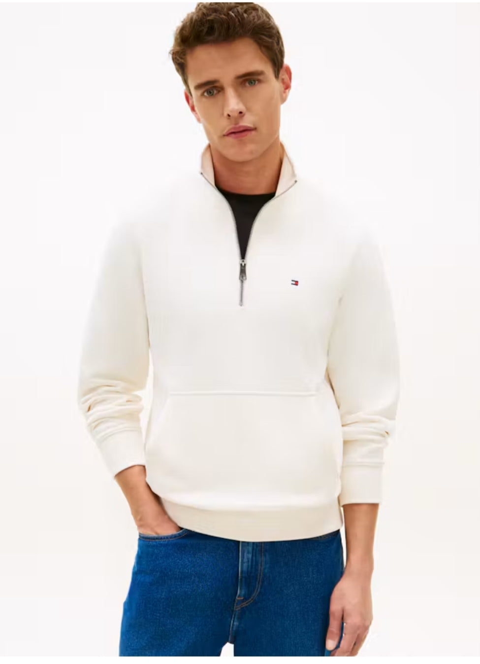 Tommy Global Stripe Terry Quarter-Zip Men Sweatshirt - ivory petal