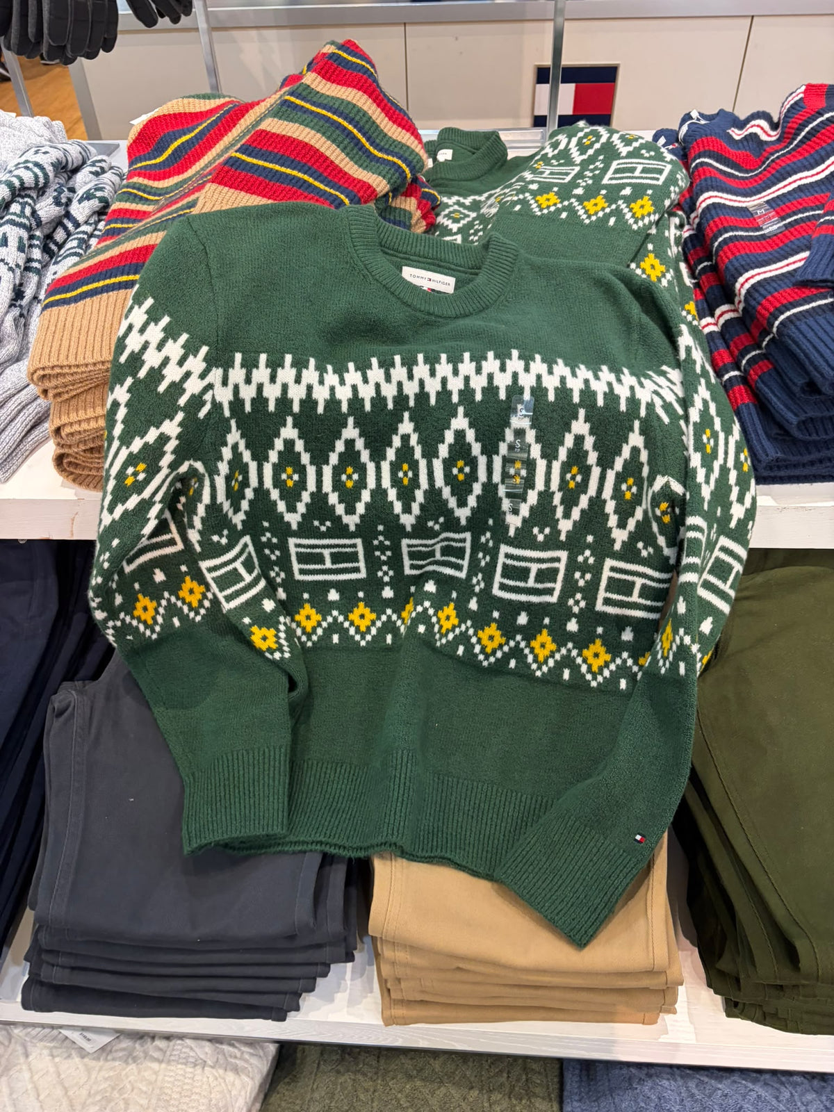 Tommy Relaxed Fair Isle Crewneck Men Sweater - National Forest
