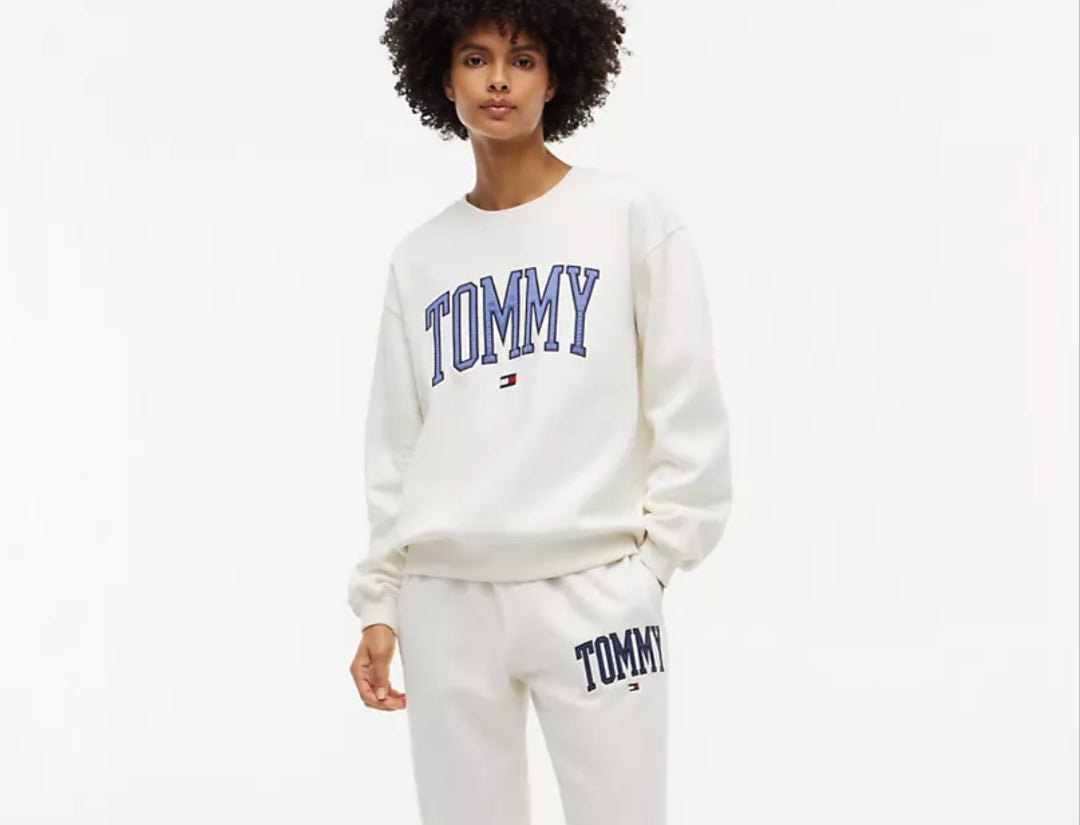 Tommy Varsity Tommy Logo Crewneck Women Sweatshirt - Ivory