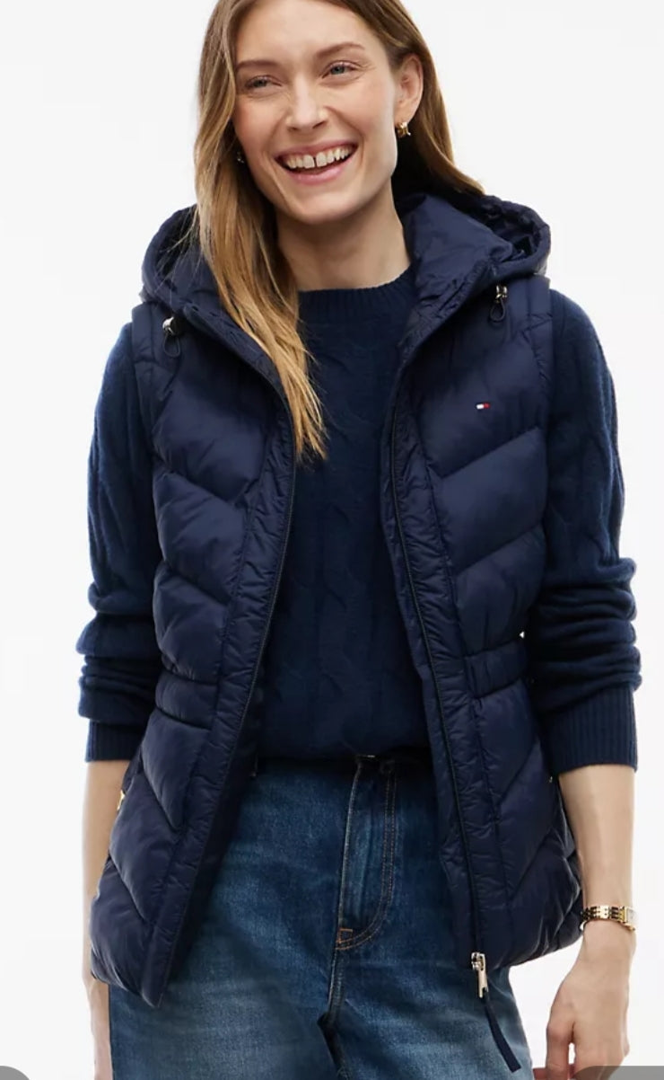Tommy Lightweight Quilted Hooded Women Vest - Navy Blue