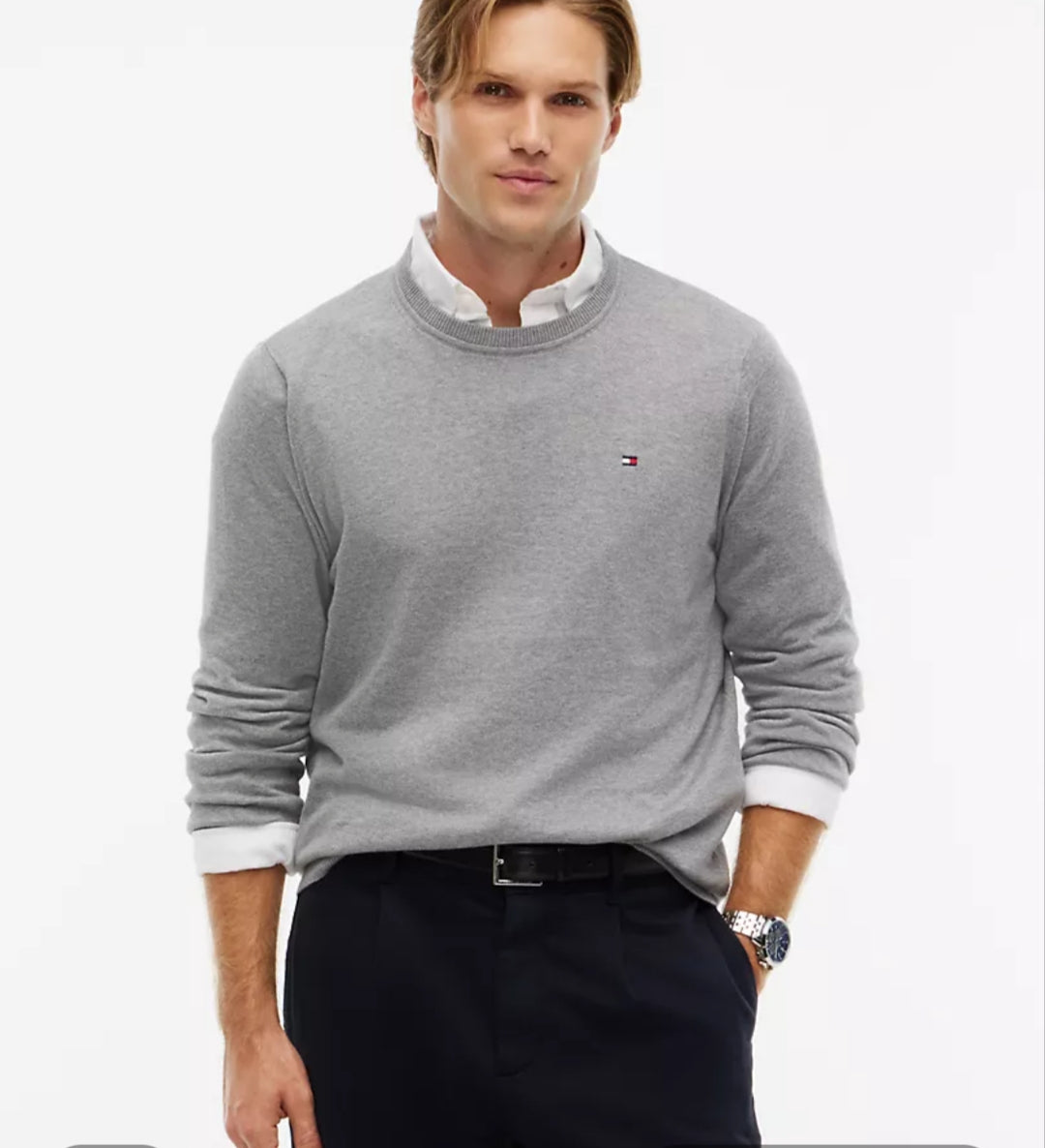 Tommy Classic Crewneck Men Sweater-Grey Heather