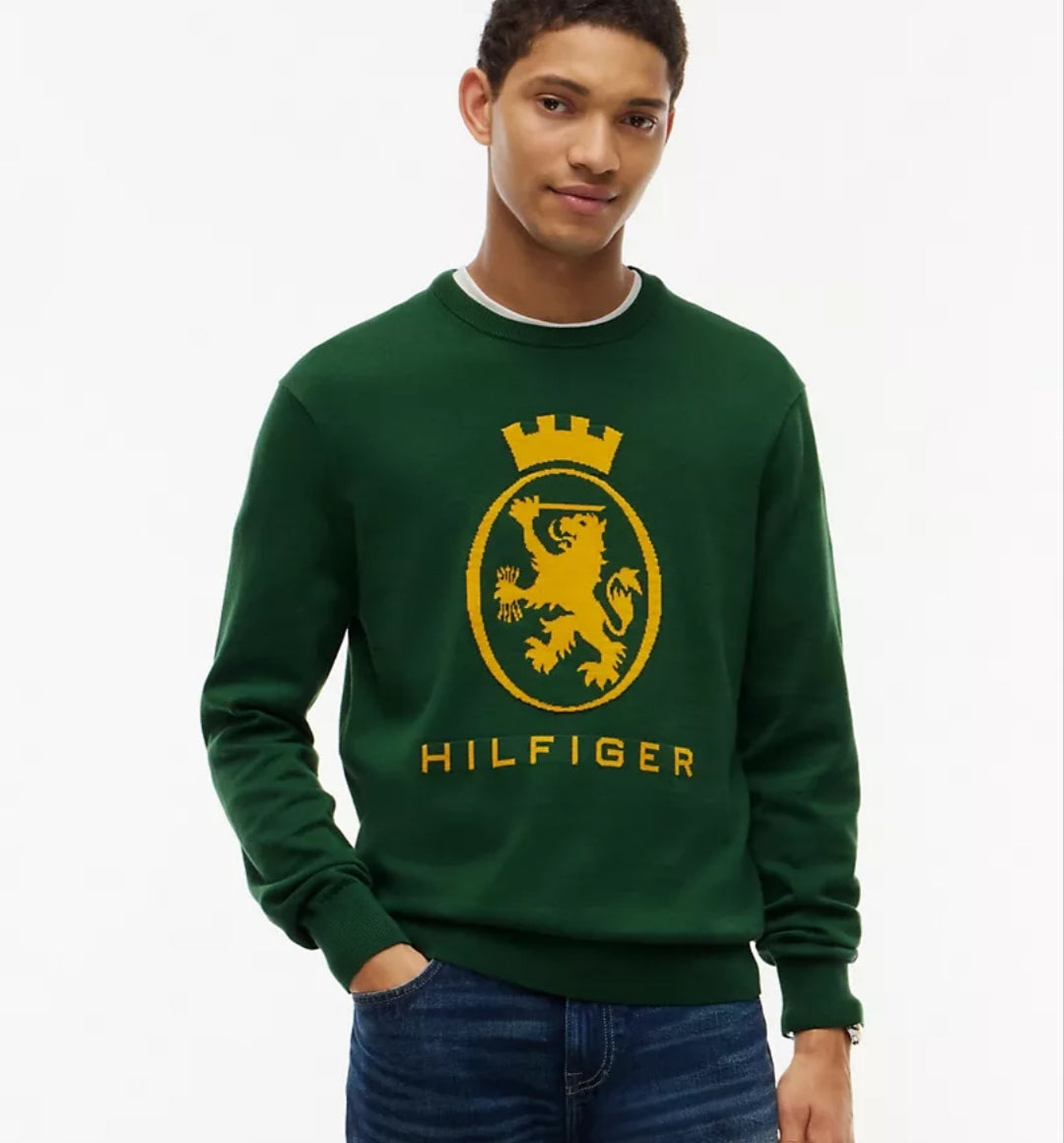 Crest Logo Crewneck Men Sweater- Deep Evergreen