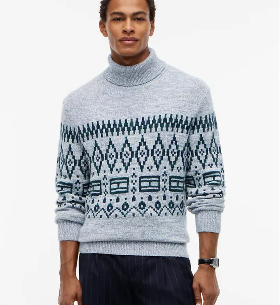 Tommy Relaxed Fair Isle Wool-Blend Men Turtleneck - Rich Grey