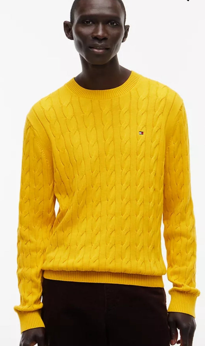 Cable Knit Crewneck Men Sweater-Countryside Yellow