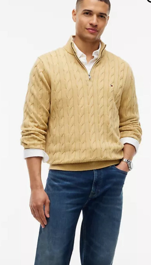 Cable Knit Men’s Quarter-Zip Sweater-Beechwood