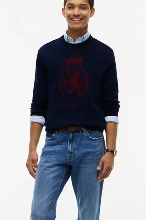 Crest Logo Crewneck Men Sweater- Carbon Navy