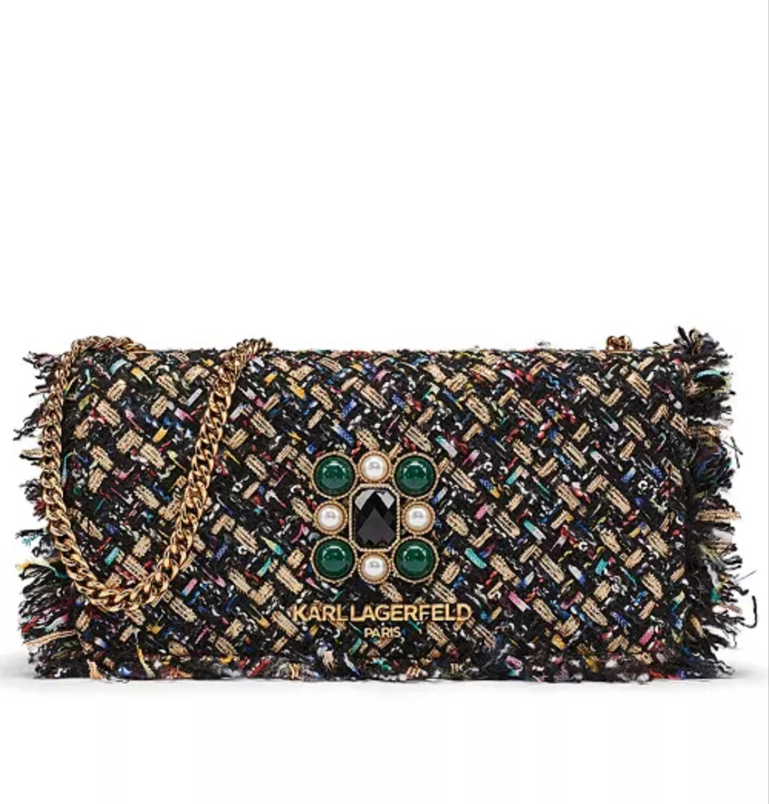 Karl Kosette Tweed Small Evening Crossbody Women Handbag-Black Multi