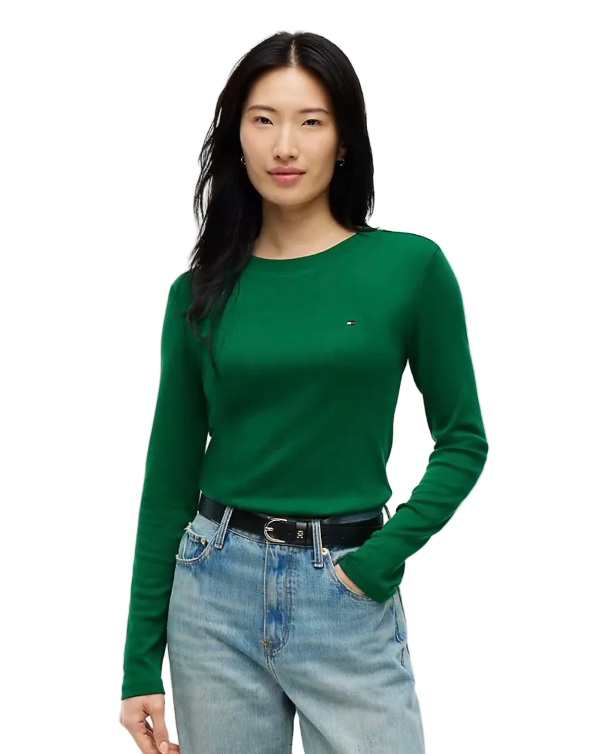 Tommy Long-Sleeve Crewneck Favorite Women T-Shirt - Nouveau Green