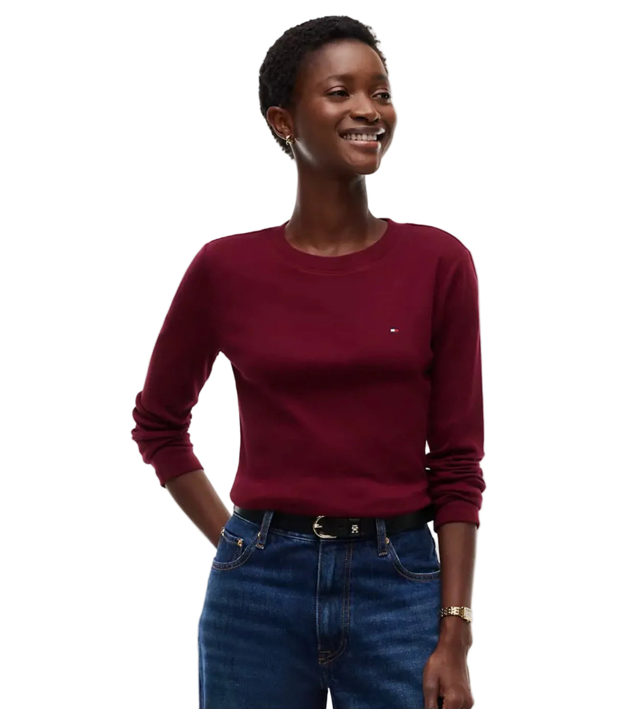Tommy Long-Sleeve Crewneck Favorite Women T-Shirt - Burgundy