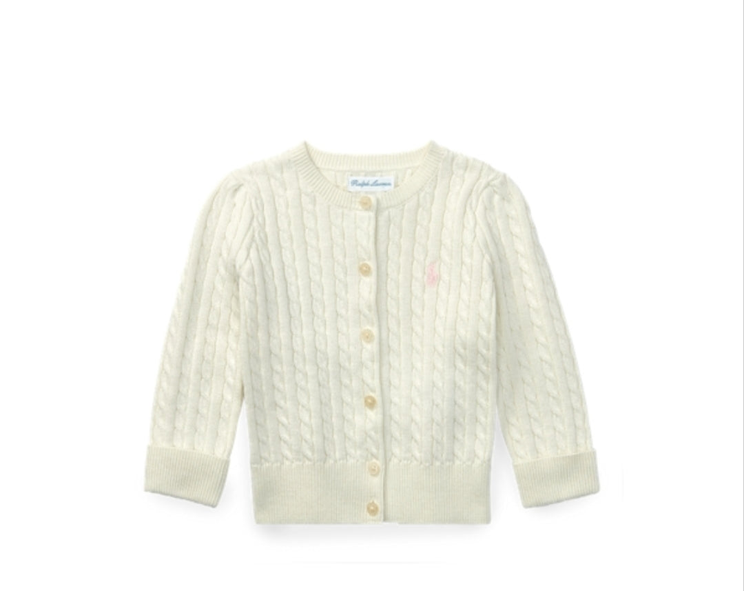 Ralph Lauren Mini-Cable Cotton Girl Cardigan- White